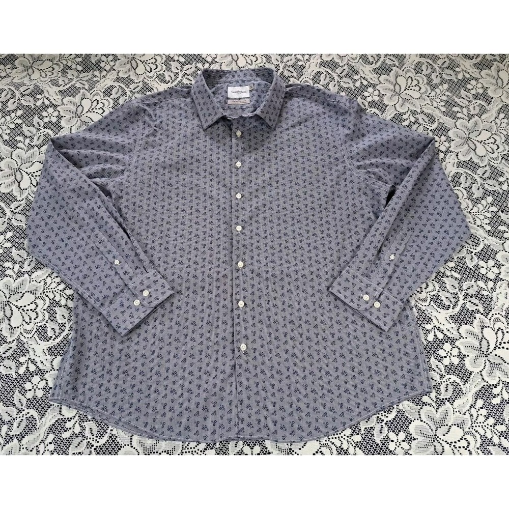 Good Fellow Shirt Size XXL Blue Floral Standard Fit Cotton Blend Long Sleeve‎